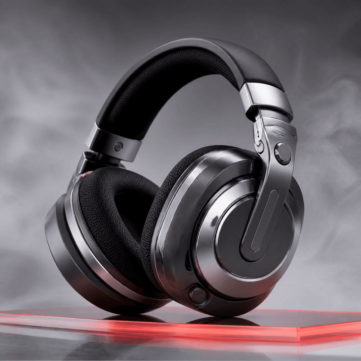 Charcoal and chrome over-ear headphones